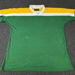 Vtg Swingster Shirt Mens XL Green Colorblock V-Neck Jersey Cotton Rugby 80s